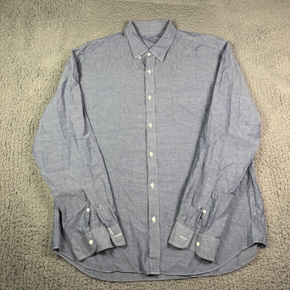 J Crew Shirt Mens XL Blue Lightweight Chambray Button Up Work Wear Pocket FLAWS - Picture 2 of 11